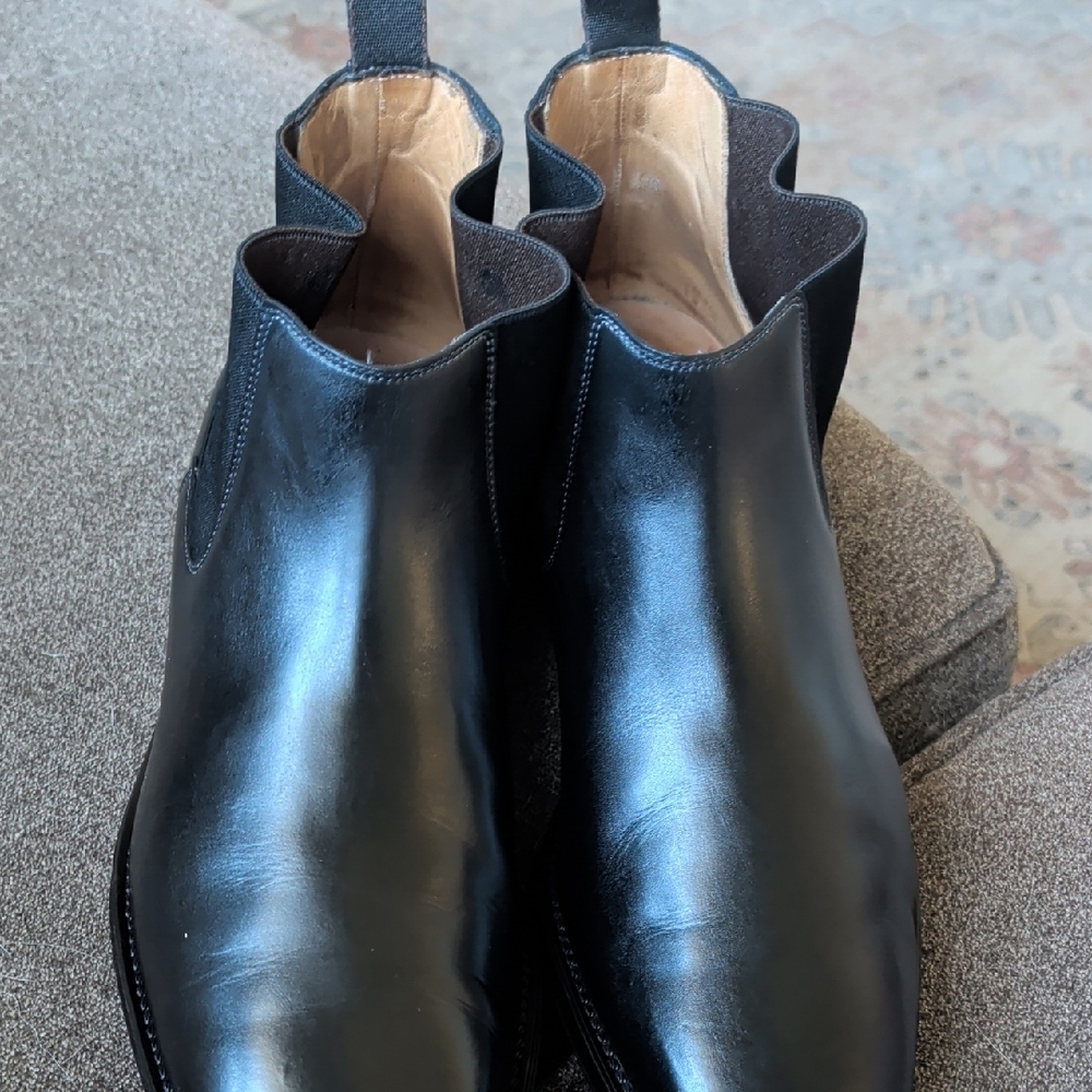 Santoni Black Leather Men's Ankle Boots